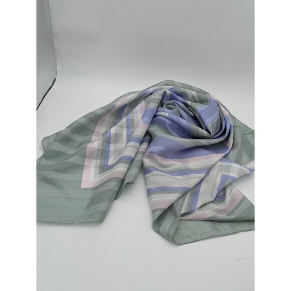 Scarf wrap  purple gray green white checks strips  polyester rolled edge 44" x 4 - Picture 5 of 9